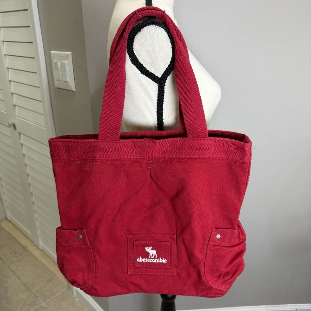 ABERCROMBIE & FITCH Vintage Red Canvas Embroidered Logo Tote Bag Y2K with Tag